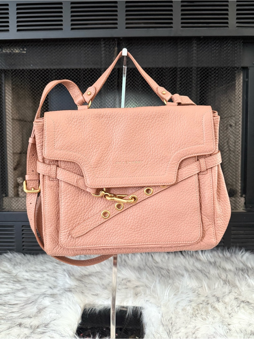 Jill Stuart Pebbled Leather Satchel with Gold Hardware